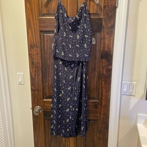 Navy Floral Two Piece Skirt and Top Set